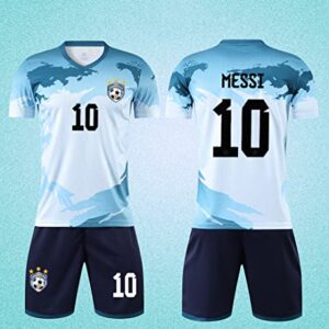 Casmy Kids Youth Argentina Me-Ssii Jersey+Soccer Shorts World Cup Football Sports Team Camo Graphic Shirts Kit for Boy Girl