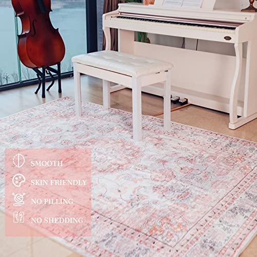 Auruge Area Rug - 8x10 Indoor Vintage Rugs Soft Fuzzy Shaggy Carpet Distressed Pink Accent Rug Non-Slip Non Shedding & Machine Washable Rug for Dining Room Living Room Bedroom Office