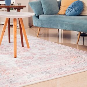 Auruge Area Rug - 8x10 Indoor Vintage Rugs Soft Fuzzy Shaggy Carpet Distressed Pink Accent Rug Non-Slip Non Shedding & Machine Washable Rug for Dining Room Living Room Bedroom Office