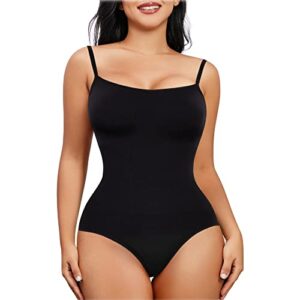 nebility shapewear waist trainer bodysuits women clothing tummy control seamless full body shaper square neck jumpsuits top(black,large)