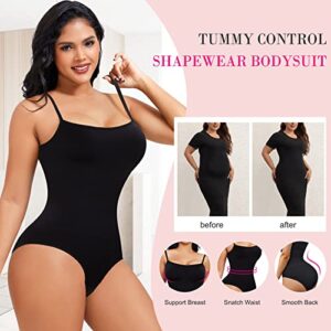 Nebility Shapewear Waist Trainer Bodysuits Women Clothing Tummy Control Seamless Full Body Shaper Square Neck Jumpsuits Top(Black,Large)