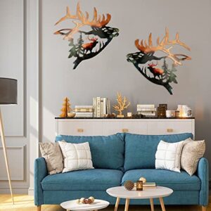 Bochino Set of 2 Elk Wall Art Decor Deer Metal Wall Decor Rustic Cabin Hunting Decor Metal Wall Art Sculpture Décor for Home Bedroom