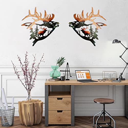 Bochino Set of 2 Elk Wall Art Decor Deer Metal Wall Decor Rustic Cabin Hunting Decor Metal Wall Art Sculpture Décor for Home Bedroom