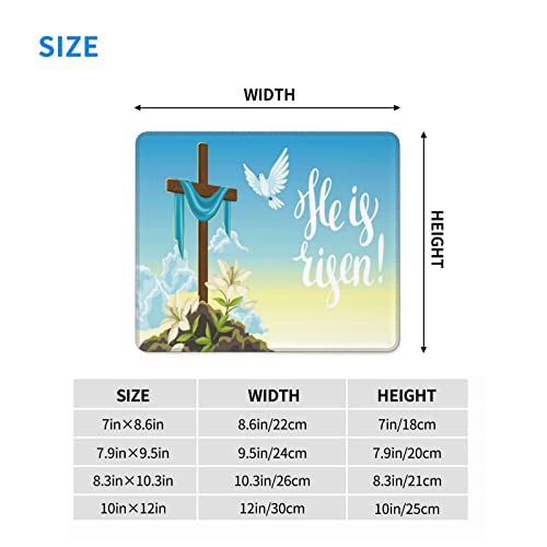 He is Risen Happy Easter Christian Cross Lily Religious Water Resistant Mouse Pad with Stitched Edge Computer Mouse Mat with Anti-Slip Rubber Base for Office Laptop Gaming Working 10 X 12 in