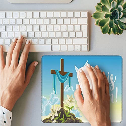 He is Risen Happy Easter Christian Cross Lily Religious Water Resistant Mouse Pad with Stitched Edge Computer Mouse Mat with Anti-Slip Rubber Base for Office Laptop Gaming Working 10 X 12 in