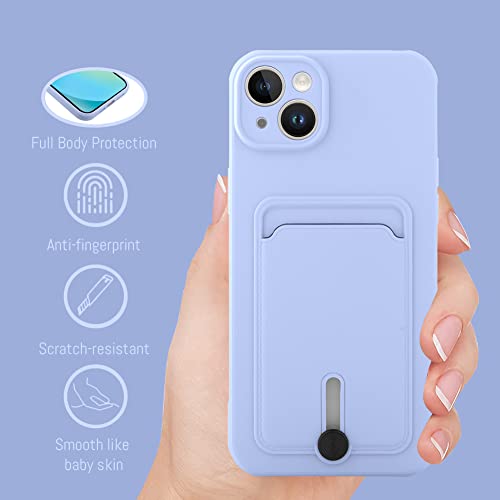 MZELQ TPU Wallet iPhone 13 Case, Card Holder Camera Protection Cover + Screen Protector, Push-able Card Slot Case Compatible with iPhone 13 Phone Case Girls Women -Purple