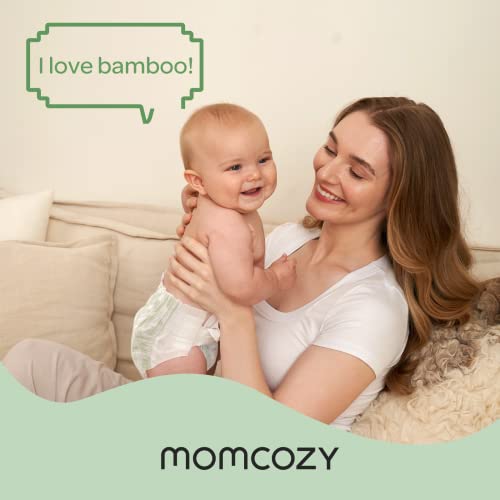 Momcozy Newborn Diapers, Natural Bamboo Diapers Hypoallergenic for Sensitive Skin, 12 Hours Dry by Breathable liner and Absorbent Core with Leak-proof 3D Legcuffs, Disposable Diapers Size 1 (80 Count)