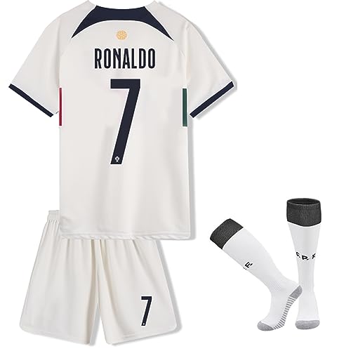 Football Jersey No.7, ro-naldo jersey 2022 Soccer Jersey, por-tugal T-Shirt Boys Kids Youth Jersey Socks Soccer Shirt Kit Set (as1, age, 12_years, 13_years, white)