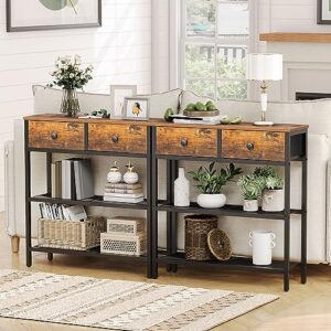 HOOBRO 29.5" Narrow Console Table with 2 Fabric Drawers, Small Entryway Table with 3-Tier Storage Shelves, Thin Sofa Table, Side Table, for Living Room, Hallway, Rustic Brown and Black BF72XG01