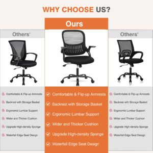 Office Chair, Desk Chair, Ergonomic Home Office Desk Chairs, Computer Chair with Flip up Armrests, Mesh Desk Chairs with Wheels, Office Desk Chair, Mid-Back Task Chair with Ergonomic Lumbar Support