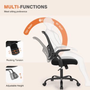 Office Chair, Desk Chair, Ergonomic Home Office Desk Chairs, Computer Chair with Flip up Armrests, Mesh Desk Chairs with Wheels, Office Desk Chair, Mid-Back Task Chair with Ergonomic Lumbar Support