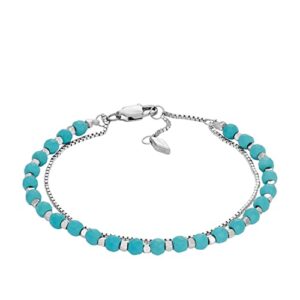 Fossil Women's Stainless Steel Silver-Tone Beaded Bracelet, Color: Silver/Turquoise (Model: JF04445040)