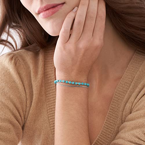 Fossil Women's Stainless Steel Silver-Tone Beaded Bracelet, Color: Silver/Turquoise (Model: JF04445040)