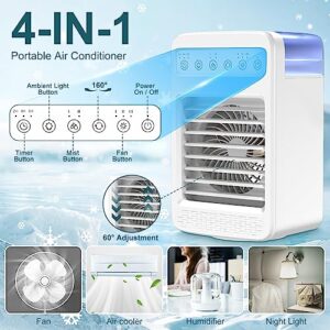 2023 Newest Upgraded Mini Air Conditioner,Air Conditioners Portable for Room,Oscillating Portable Small Ac with Timer,4 Speeds 2 Cool Mist,Small Air Conditioner for Room Kitchen Office Bedroom…