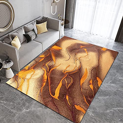 Orange Brown Marble Area Rug, Light Luxury Retro Non-Slip Carpet Soft Fluffy Easy to Clean Anti-Shedding Durable for Living Room Hotel Study Yoga Studio Bedroom 3ftx5ft