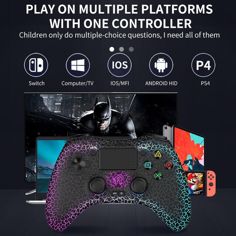 RALAN Wireless Controller with 8 Color Adjustable LED Lighting Compatible with PS4 Pro/PS4 Slim/PS3/PC/IOS/Nintendo Switch/PS4 Controller Dualshock 4, with Headphone Jack for FPS Game （Black）