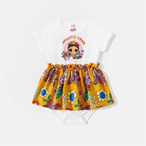 L.O.L. Surprise! Mommy and Me 2pcs Cotton Short-sleeve Knot Front Graphic Tee and Allover Print Skirt Set L