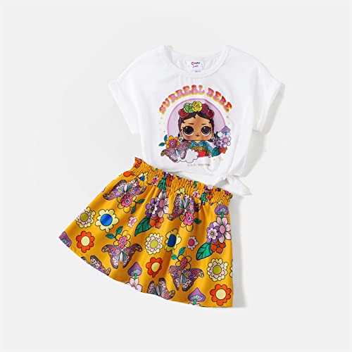 L.O.L. Surprise! Mommy and Me 2pcs Cotton Short-sleeve Knot Front Graphic Tee and Allover Print Skirt Set L