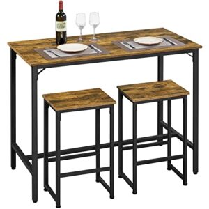 yaheetech 3 piece bar table set, 47.5 in industrial dining table set, counter height table with bar stools set of 2, kitchen breakfast table and chairs for dining room, living room, rustic brown