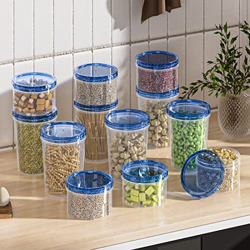Reusable Freezer Storage Container Sets with Airtight Twist Top Lid, Round BPA-Free Plastic Containers with Lids for Kitchen Meal Prep, Microwave, Dishwasher and Freezer Safe [12 Pack-16 oz]