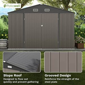 Patiowell 10 x 10 FT Outdoor Storage Shed,Metal Yard Shed with Design of Lockable Doors, Utility and Tool Storage for Garden, Patio, Backyard, Outside use,Brown