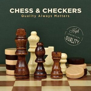 Chess Set – Chess Board for Adults and Kids – Magnetic Chess Set 2 in 1 – Chess and Checkers Board Game – 15” Magnetic Chess Board with Wooden Chess Pieces (Wooden Chess Set)