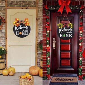 IDATOO Interchangeable Welcome Home Sign, Front Door Decor With 4 Seasonal Wreaths and 21 Changeable Icons, Rustic Wood Wall Porch Hanger for Holiday Halloween Christmas(Black)