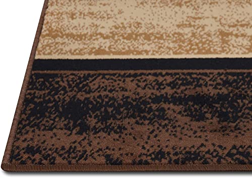 Champion Rugs Modern Contemporary Boxes Design Soft Indoor Area Rug Brown Carpet (8’ X 10’)