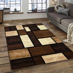 champion rugs contemporary modern boxes design soft indoor area rug brown (8’ x 10’)