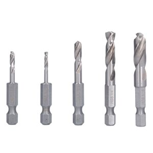 5pcs stubby drill bit set, drill bit set with 1/4 quick change hex shank for machining drilling, m2 high speed steel, for quick change chucks and drives