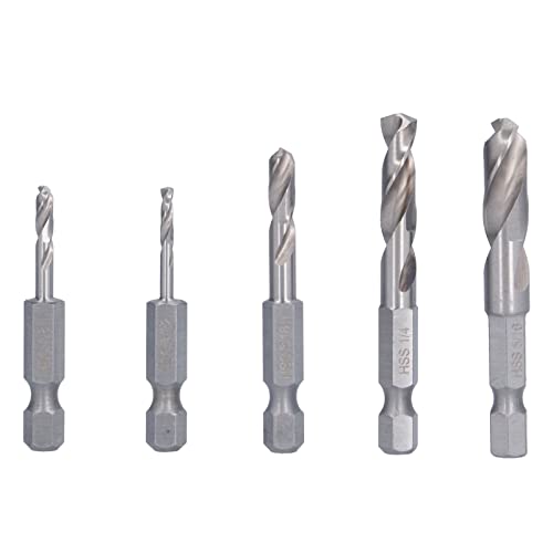 5pcs Stubby Drill Bit Set, Drill Bit Set with 1/4 Quick Change Hex Shank for Machining Drilling, M2 High Speed Steel, for Quick Change Chucks and Drives