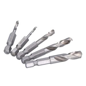 5pcs Stubby Drill Bit Set, Drill Bit Set with 1/4 Quick Change Hex Shank for Machining Drilling, M2 High Speed Steel, for Quick Change Chucks and Drives