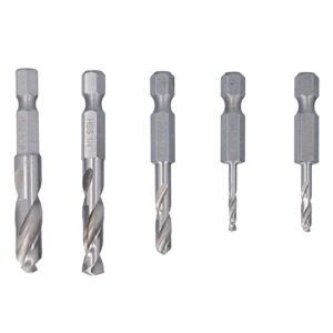 5pcs Stubby Drill Bit Set, Drill Bit Set with 1/4 Quick Change Hex Shank for Machining Drilling, M2 High Speed Steel, for Quick Change Chucks and Drives