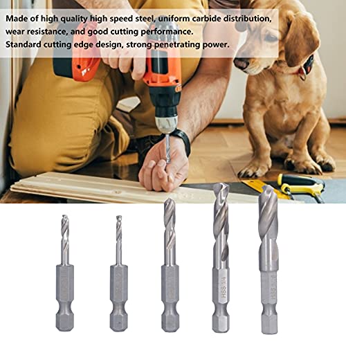 5pcs Stubby Drill Bit Set, Drill Bit Set with 1/4 Quick Change Hex Shank for Machining Drilling, M2 High Speed Steel, for Quick Change Chucks and Drives