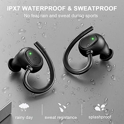 Wireless Earbud NEW Bluetooth 5.3 Headphones Sport Earphones 48H Playtime Ear Buds with ENC Mic LED Display, Stereo Noise Cancelling Earbud Over-Ear Buds Earhook IP7 Waterproof Headset for Running Gym