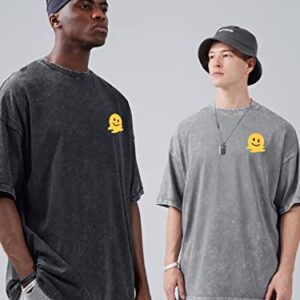 KEEPSHOWING Men's Cotton T-Shirts Oversized Unisex Short Sleeves Casual Loose Wash Solid Basic Tee Tops(A-Black XL)