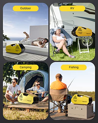 EUASOO Portable Air Conditioners, 2380BTU Fast Cooling Outdoor Air Conditioner, 240W Low Power Consumption Portable Mini Air Conditioner for Camping Tent, RV, Car, Truck, Van and Fishing-Yellow