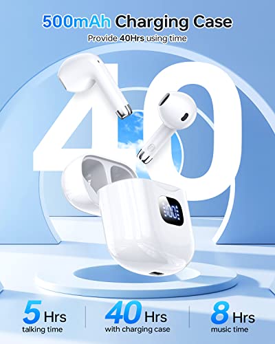 KTGEE Wireless Earbuds, Bluetooth 5.3 Headphones 40Hrs Playtime with Charging Case, IPX5 Waterproof Stereo in-Ear Earphones with Microphone for iPhone Android Cell Phone Sports Workout Gaming, White