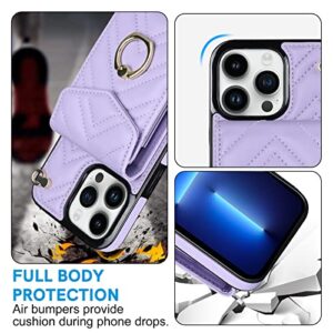 Delidigi for iPhone 13 Pro Max Wallet Case with Card Holder, PU Leather Case with 360° Rotatable Ring Stand Detachable Wrist Strap, RFID Blocking Protective Case for iPhone 13 Pro Max (Purple)