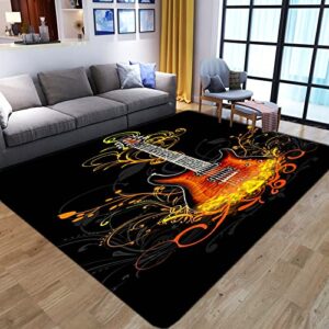 fluffy rug 8x10 feet / 240x300 cm faux wool indoor accent rug non-slip low-pile carpet for entrance living roombedroom dining table black white red gold guitar pattern