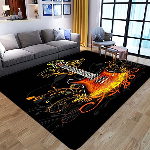 Fluffy Rug 8x10 Feet / 240x300 cm Faux Wool Indoor Accent Rug Non-Slip Low-Pile Carpet for Entrance Living RoomBedroom Dining Table Black White red Gold Guitar Pattern