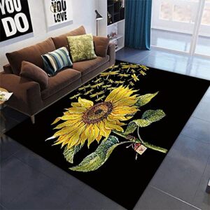 fluffy rug 8x10 feet / 240x300 cm faux wool indoor accent rug non-slip low-pile carpet for entrance living roombedroom dining table black gold green sunflower pattern
