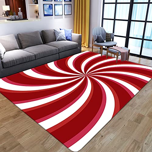 Fluffy Rug 8x10 Feet / 240x300 cm Faux Wool Indoor Accent Rug Non-Slip Low-Pile Carpet for Entrance Living RoomBedroom Dining Table Red Pink White Visual Swirl Pattern