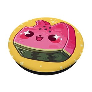 Cute Pink Cat Funny Cat Lover Watermelon Face PopSockets Swappable PopGrip