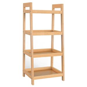 Purbambo 4 Tier Bamboo Ladder Shelf, Book Shelf Bookcase, Multifunctional Floor Freestanding Storage Rack, Plants Display Stand for Bathroom, Kitchen, Living Room