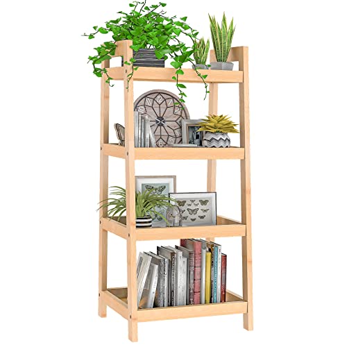 Purbambo 4 Tier Bamboo Ladder Shelf, Book Shelf Bookcase, Multifunctional Floor Freestanding Storage Rack, Plants Display Stand for Bathroom, Kitchen, Living Room