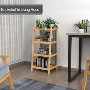 Purbambo 4 Tier Bamboo Ladder Shelf, Book Shelf Bookcase, Multifunctional Floor Freestanding Storage Rack, Plants Display Stand for Bathroom, Kitchen, Living Room