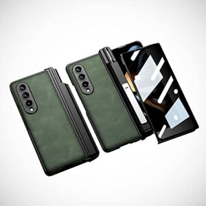brand set z fold 4 case, galaxy z fold 4 case with capacitive pen & stand, luxury plain leather anti peeking and scratch protective film case for samsung galaxy z fold 4(green)