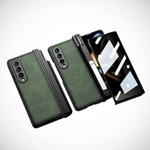 BRAND SET Z Fold 4 Case, Galaxy Z Fold 4 Case with Capacitive Pen & Stand, Luxury Plain Leather Anti Peeking and Scratch Protective Film Case for Samsung Galaxy Z Fold 4(Green)