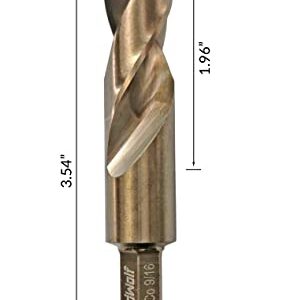 NordWolf 9/16" M35 Cobalt Stubby Drill Bit for Stainless Steel & Hard Metals, with 5/16" Hex Shank for Quick Chucks & Impact Drivers